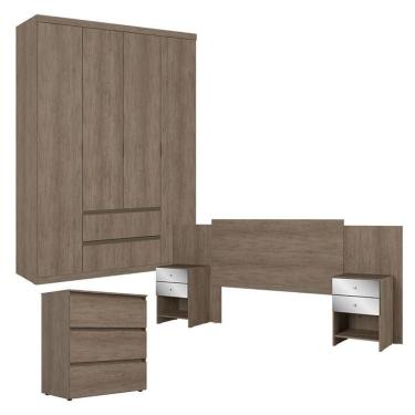 Imagem de Guarda Roupa Solteiro Nobre 4 Portas Com Cômoda Gaveteiro Condessa E Cabeceira Formosa Glass Rustic Acetinado- Thb