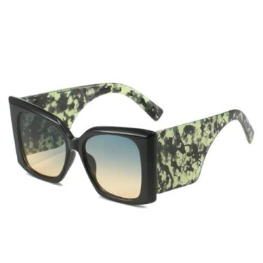Imagem de HCHES Óculos de Sol Femininos Retrô com Estampa de Leopardo Degradê, Hastes Super Largas e Grossas, Armação Grande (Preto, Verde, Marrom)