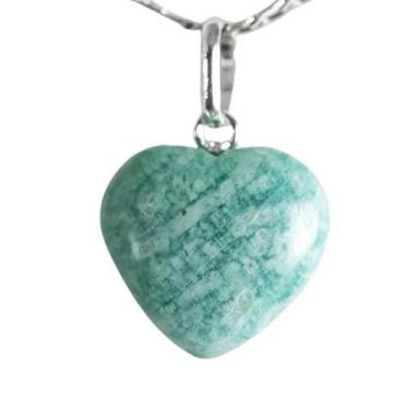 Imagem de Colar Mini Coração Amazonita 15mm Natural Pino Prata 950 - CristaisdeC