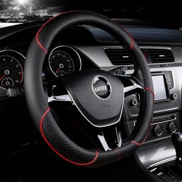 Imagem de KAFEEK Capa de volante em forma de D para Nissan Rogue Kicks, protetor de volante automotivo para Altima Sentra, couro de microfibra, preto com linha vermelha