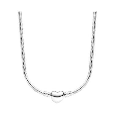 Imagem de Colar De Corrente De Cobra Em Prata 925 Com Pingente De Coração, 45CM,