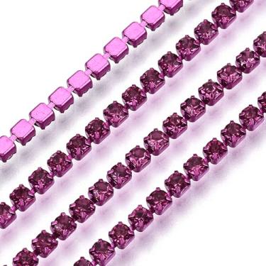 Imagem de KISSITTY Corrente de strass de 2 mm, 10 metros, cor fúcsia, SS6.5, corrente de copo com acabamento de cristal, enfeites para costura DIY, joias, festas, casamentos, roupas, decoração, artesanato