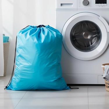 Imagem de Saco de lavanderia grande, sacos de lavanderia resistentes e laváveis com cordão, saco organizador de roupas para acampamento, viagem para casa, 61 x 89 cm
