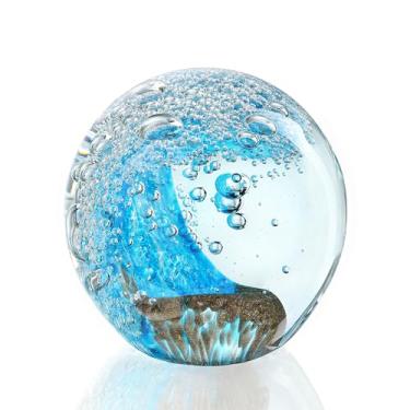 Imagem de ZEERSHEE Bola de cristal soprada à mão, estatuetas colecionáveis para escritório, peso de papel, presentes temáticos de oceano decorativos para mulheres (ouro)