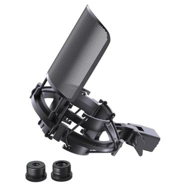 Imagem de Suporte de microfone AT2020 personalizado com filtro pop de metal, suporte de microfone antivibração, suspensão antivibração, clipe compatível com microfone Audio Technica AT2020 AT2035 AT2020USB