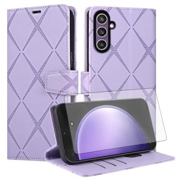 Imagem de Asuwish Capa de telefone para Samsung Galaxy S23 FE 5G capa carteira com protetor de tela de vidro temperado PU couro sintético flip porta-cartão de crédito slot suporte robusto celular S 23 EF S23FE