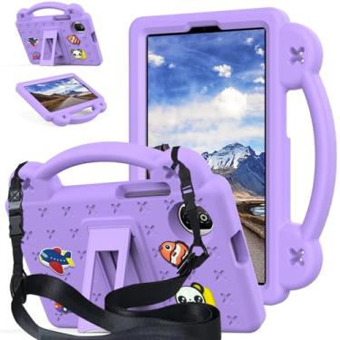 Imagem de AKABEILA Compatível com Honor Pad X7 22.1 cm 2025, capa protetora universal leve à prova de choque com alça de ombro e alça de suporte, roxo claro