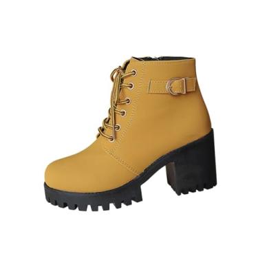 Imagem de Botas femininas modernas de salto alto com tira grossa para outono e inverno, casual e doce, Amarelo, 36