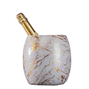 Imagem de Balde de gelo de aço inoxidável 3,6L com elegantes padrões de mármore, ideal para bar de coquetéis, festas, vinho gelado, champanhe, vinho, cerveja, champanhe, balde (branco)
