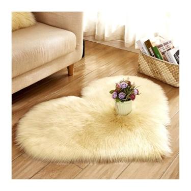 Imagem de Tapete de coração para quarto fofo e felpudo tapete felpudo tapete felpudo decoração de sofá tapete de pelúcia (bege, M)