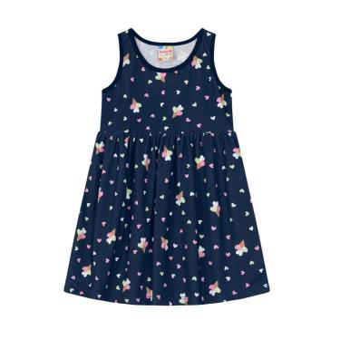 Imagem de Vestido Infantil Menina Azul Estampado Corações Brandili-Feminino