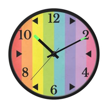 Imagem de STAYTOP Lindo relógio de parede de LED com listras coloridas para quarto com brilho noturno, relógios de parede silenciosos de 30 cm para decoração de sala de estar, controle de som, relógio de parede