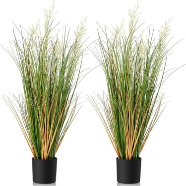 Imagem de Jexine 2 peças de planta de grama artificial de 90 cm de altura, em vaso, vegetação artificial, plantas de chão de grama sintética de pampas alto em vaso para presente de inauguração de casa, jardim