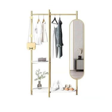 Imagem de Espelho de molho doméstico de mármore para quarto, cabideiro, multifuncional, giratório para o chão, ajuste de corpo inteiro, suporte livre (ouro, 100 cm)