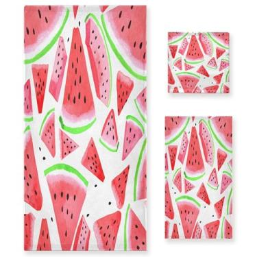 Imagem de xigua Conjunto de toalhas de banheiro em aquarela absorvente macio 3 peças toalha de banho toalha de mão toalhas decorativas para banheiro, academia, hotel, praia, piscina