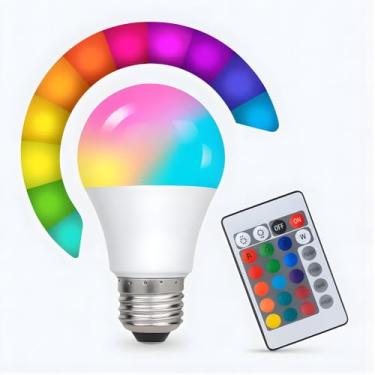 Imagem de Lâmpada LED RGB com Controle Remoto E27, 16 Cores, Luz Colorida Decorativa, Ideal para Quarto, Sala e Festa. Luz Colorida + Branco Inteligente, Baixo Consumo (2)