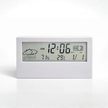 Imagem de Relógio Despertador de Mesa Digital com Display LCD, Temperatura, Umidade e Previsão do Tempo (Branco)