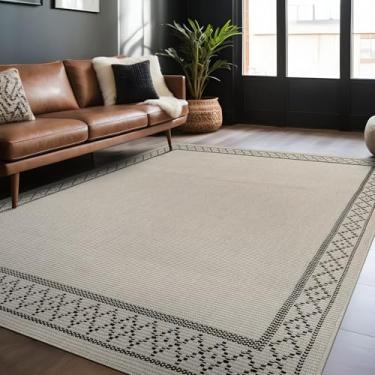 Imagem de Luul Home Easy Jute Tapetes 12 x 18 cm Moldura Cor Osso Sala de Estar Interior Exterior Tapete para Pátio e Cozinha Tapete de Alto Tráfego Lavável Fácil de Limpar Sólido Boho Design Tecido Tapete (5 x