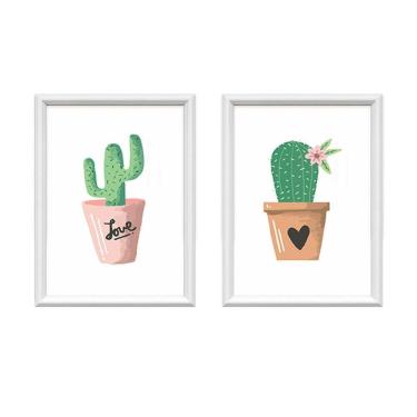 Imagem de Kit 2 Quadros Decorativos Cactos Minimalista 34X44Cm