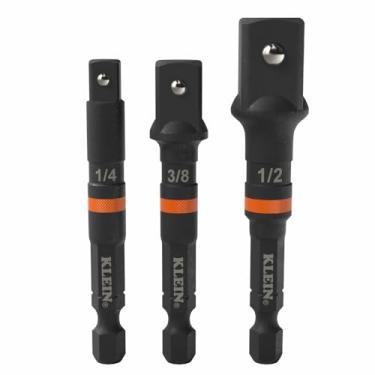 Imagem de Klein Tools 65030A Conjunto de adaptadores de soquete de chave de impacto de 3 peças, extensões de conexão rápida de 7 cm, aderência serrilhada, alta visibilidade, adaptadores de acionamento quadrado