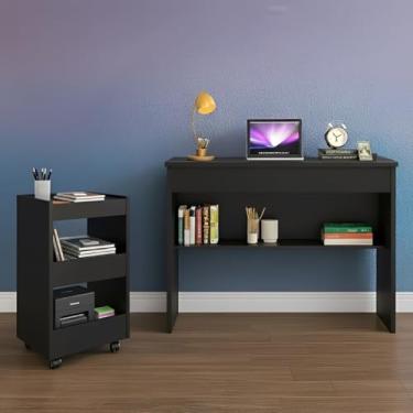 Imagem de Escrivaninha com gavetas, penteadeira + carrinho organizador para cosméticos e esmaltes(PRETO/PRETO)