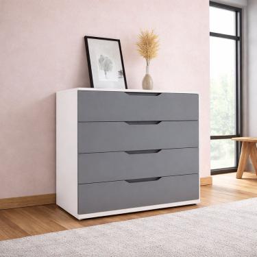 Imagem de Cômoda para Quarto 4 Gavetas 90cm Madri Cinza/Branco