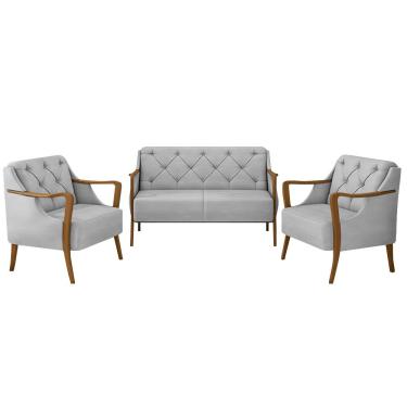 Imagem de Conjunto Decorativo 2 Poltronas e 1 Namoradeira 2 Lugares Hand Veludo Cinza - Gran Belo