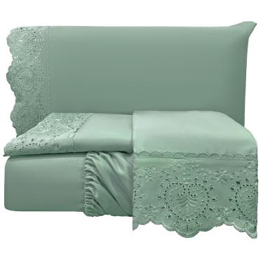 Imagem de Jogo de Cama Lençol Casal Nupcial Percal 300 Fios 4 Peças - Verde