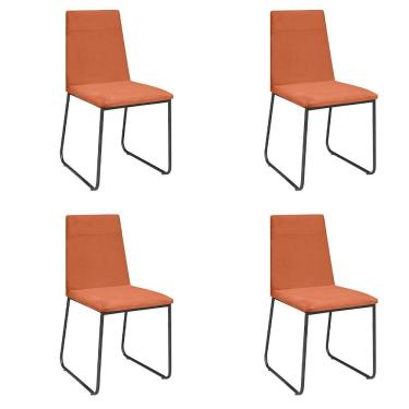 Imagem de Kit 4 Cadeiras De Jantar Cozinha Industrial Lexa Veludo Élpis Móveis Terracota Preta