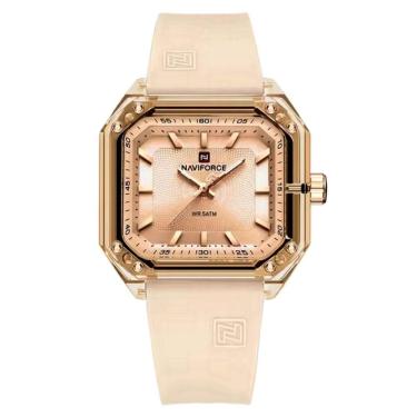 Imagem de Relógio Feminino Pulseira De Silicone Classico Quadrado Elegante Impermeável 50m Bege