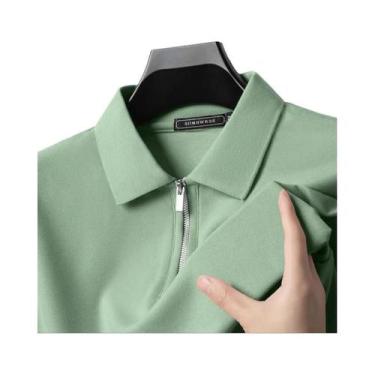 Imagem de Camisa Polo Slim Fit Masculina Casual De Verão Respirável Com Zíper Cu