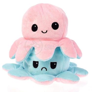 Imagem de Polvo Reversível De Pelúcia Feliz E Bravo Rosa E Azul