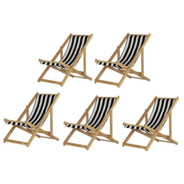 Imagem de Kit 5 Cadeira Madeira Espreguiçadeira Dobrável Sb-list Preto-branco