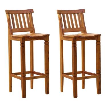 Imagem de Kit 2 Banquetas Alta Madri Com Encosto Madeira Maciça Natural