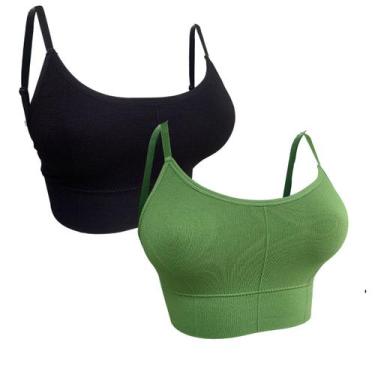 Imagem de Kit 2 Top De Alcinha Academia Feminino Fitness Com Bojo Liso COR:PRETO