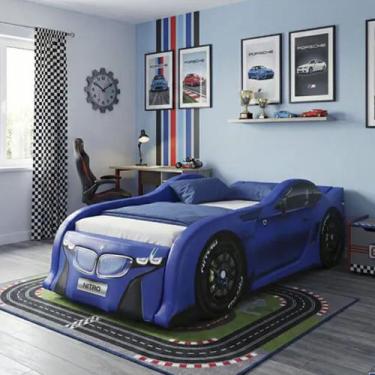Imagem de Cama Infantil Z300 Totalmente Estofada Cama Carro Cor:Azul - Cama Carr