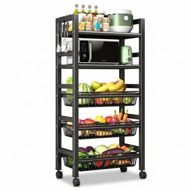 Imagem de Fruteira Multiuso 5 Andares com Cestos, Prateleiras e Rodinhas