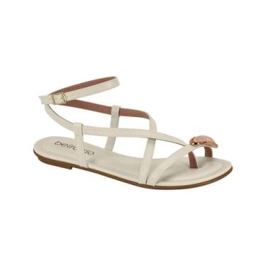 Imagem de Sandália Rasteira Casual Beira Rio Feminina Tiras Pedra, Off white, 38