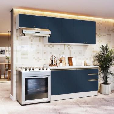Imagem de Armário de Cozinha Completa 100% MDF 240cm Branco/Azul Profundo Celest