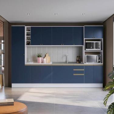 Imagem de Cozinha Modulada Celeste Kappesberg 100% MDF Branco/Azul 340cm