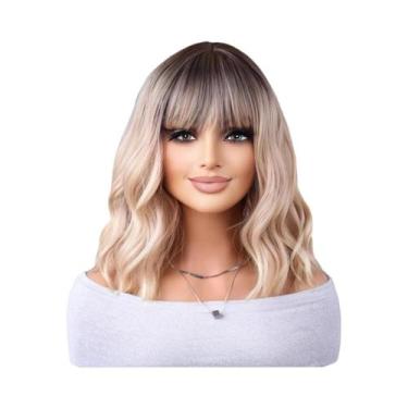 Imagem de Peruca Sintética Cinza Claro 2023 Estilo Celebridade Com Franja Cabelo