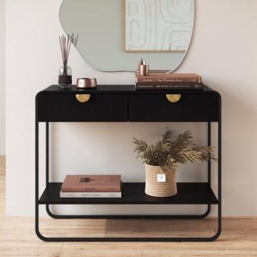 Imagem de Aparador Orgânico 2 Gavetas com Vidro 100cm Pé Metal Luna Nero/Preto -