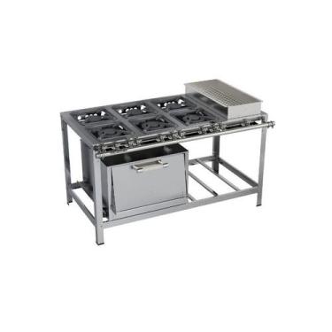 Imagem de Fogão Industrial 6 bocas 30x30 Banho Maria e Forno Luxo Aço Inox 304 M