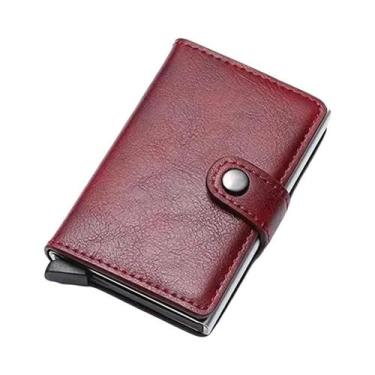 Imagem de Carteira Compacta Masculina Em Couro PU Com RFID, Porta-Cartões Com Fe