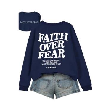 Imagem de Moletom Feminino De Fleece Com Estampa De Letras 'Faith over Fear', Qu