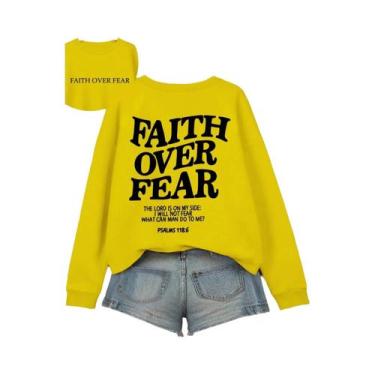 Imagem de Moletom Feminino De Fleece Com Estampa De Letras 'Faith over Fear', Qu