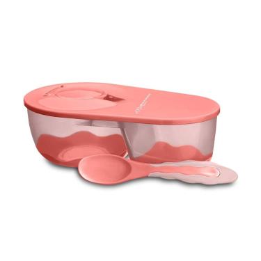 Imagem de Prato para Bebês Fundo com Divisoria e Colher Funny Meal Rosa BB054 - Multikids Baby