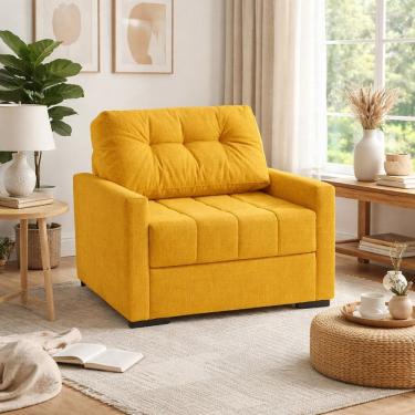 Imagem de Sofá Cama Solteiro 100cm Murilo Uno Linho Amarelo Linho Amarelo
