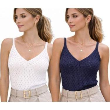 Imagem de Kit 2 Blusas Regata Vih Triny Feminina Tricô Alça Fina Decote V-Feminino