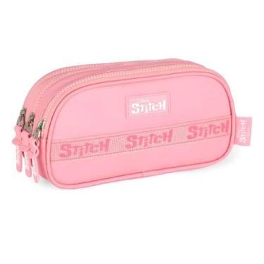 Imagem de Estojo Escolar Stitch Triplo Disney Infantil Zíper - - LUXCEL, Rosa